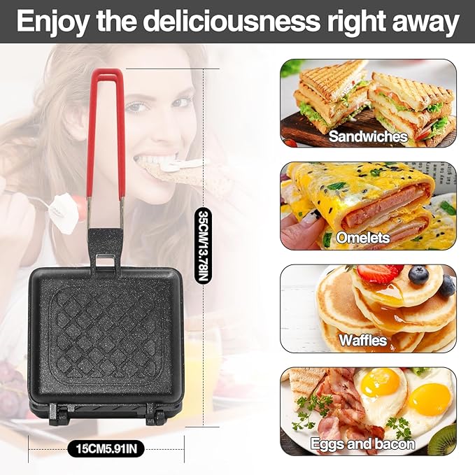 Foldable Sandwich maker, double-sided grilled cheese pan, panini press sandwich maker. It is also a friendly pie irons for camping and campfire sandwich maker.