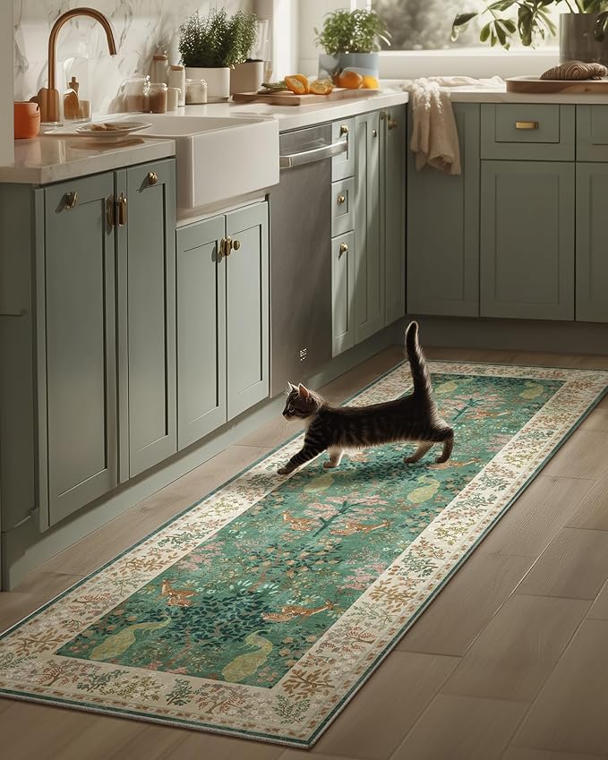 Runner Rug Washable Kitchen Runner: 2'x 6' Hallway Runner Rugs Stain Resistant Non Slip Low Pile Soft Carpet Runners for Hallways Bedroom Entryway Indoor Beside Bathroom Living Room Farmhouse