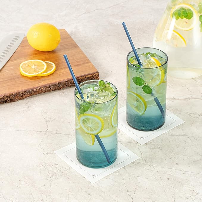 Restaurantware-Vetri 16 Ounce Tall Drinking Glasses, 24 Dishwashable Beverage Glasses - No-Lead, Elegant, Blue Glass Tumblers, Ideal For Water, Juice Beer, Cocktails, Liquor, Iced Tea, And More