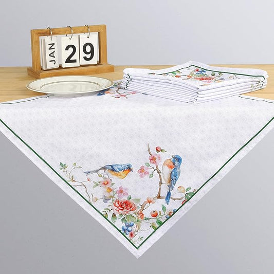 Bird Flower Branch Print Cloth Napkins 100% Cotton, 18" X 18" Dinner Napkins Cloth Set, Washable Napkins for Home, Kitchen, Dinner, Party, Wedding, Cocktail, Set of 4