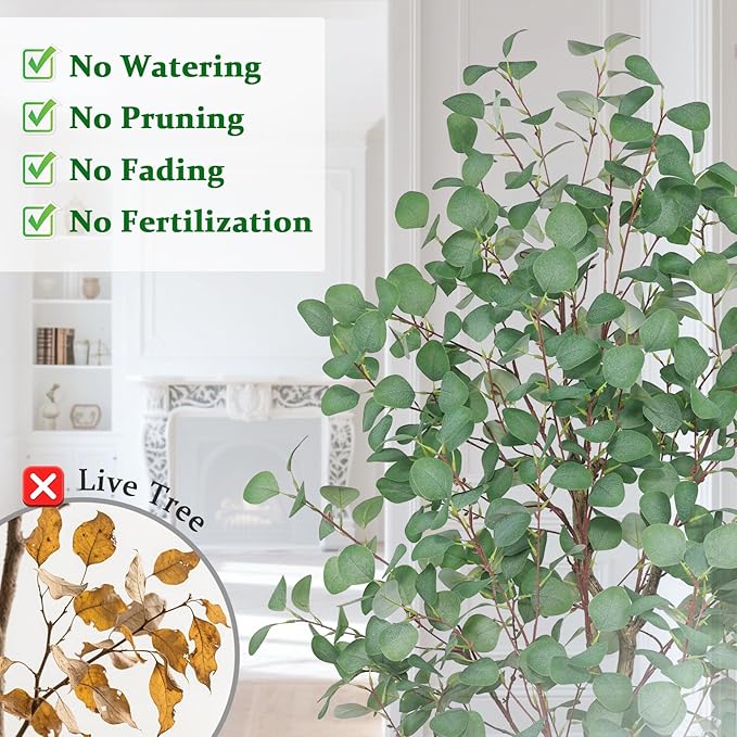 Artificial Eucalyptus Trees with White Planter, 7 FT Faux Eucalyptus Plants Indoor Tall Fake Floor Trees with Silk Leaves and Thick Trunk for Living Room Bedroom Corner Home Office Decoration