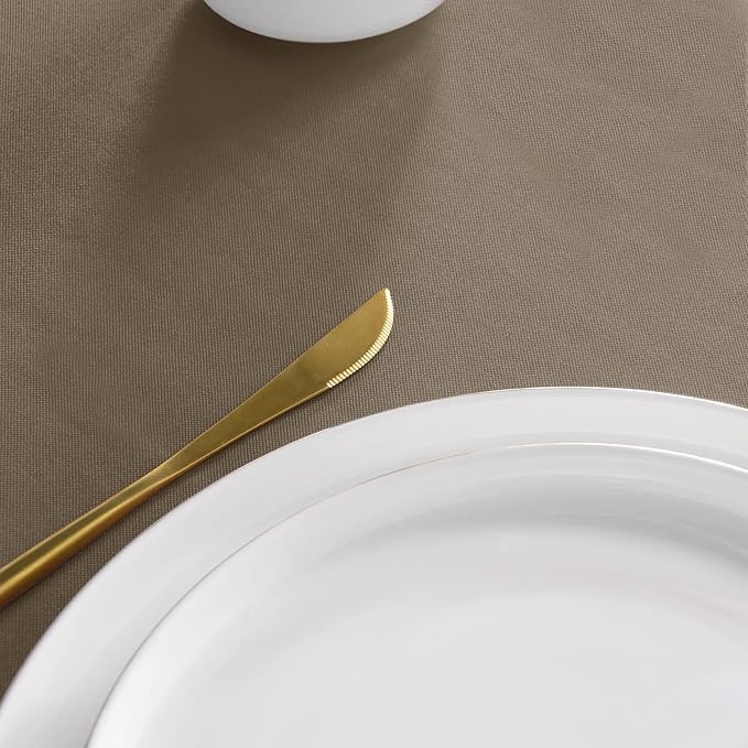 sancua Round Tablecloth - 108 Inch - Water Resistant Spill Proof Washable Polyester Table Cloth Decorative Fabric Table Cover for Dining Tables, Buffet Parties and Camping, Taupe