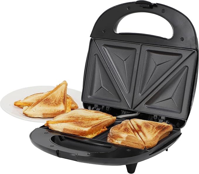 MegaChef Electric Compact Aluminum Nonstick Panin Press Grill Sandwich Maker, Countertop Appliance, Sandwich Grill, Upright Storage, Overheat Safety Protect (Triangle Plate)
