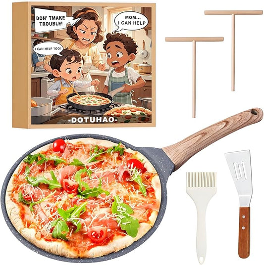 DOTUHAO Nonstick Crepe Pan Set, 5 Piece Set Kitchen Pancake Grill Pan, 8 Inch Granite Coating Flat Skillet Tawa Dosa Tortilla Pans, Pizza Pans, Fry-Pan Compatible with All Stovetops (8 Inch)