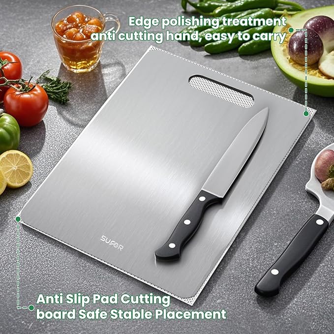 2 Pack Titanium Cutting Board,100% Pure Titanium Cutting Boards For Kitche,Easy to clean, Double-sided food-grade Cutting Board For Cutting Meats, Fruits And Vegetables,M+L