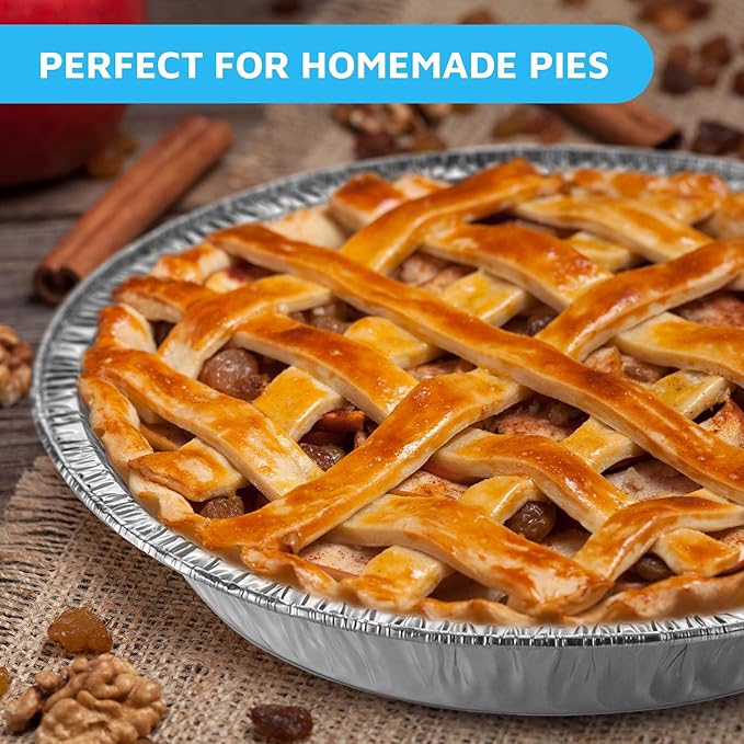MontoPack Disposable Aluminum Foil Pie/Tart Pan | Round Cake Pan for Baking Personal Mini Pies, Homemade Cakes & Quiche | 9 Inch Pie/Tart Pans - 100 Pack