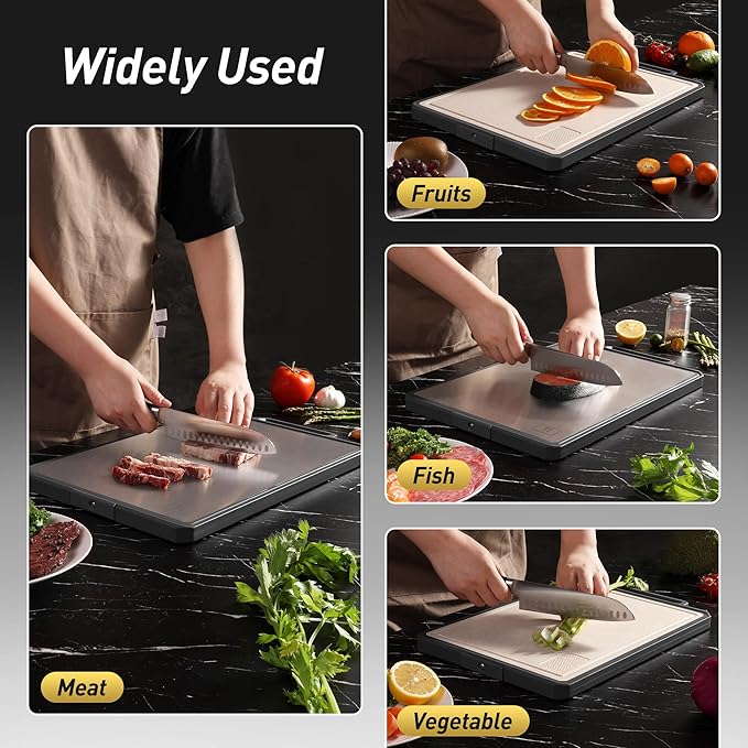 Titanium Cutting Boards for Kitchen Chopping Board with Handle Large Big Small Kitchen Meat Butcher Block Double Sided Pure Titanium and Wheat Straw PP Not Wood Bamboo Plastic Teak Grey/Beige