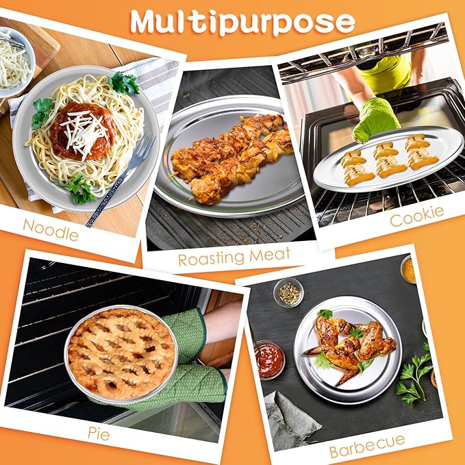 Bokon 12 Pcs 8 Inches Pizza Pan Bulk Restaurant Aluminum Silver Round Pizza Pie Cake Plate Anti Rust Tray for Oven Baking Home Kitchen Easy to Clean