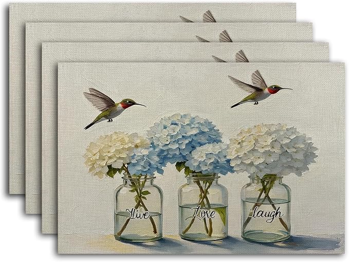 Live Love Laugh Rustic Placemats Resistant Place Mats Kitchen Decor Dining Decoration for Party, Floral Placemats Set of 4-09