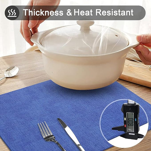 homing Faux Leather Heat Resistant Placemats 6 Packs, Waterproof Wipeable Dining PU Place Mats for Indoor & Outdoor, Easy to Clean, Sea Blue