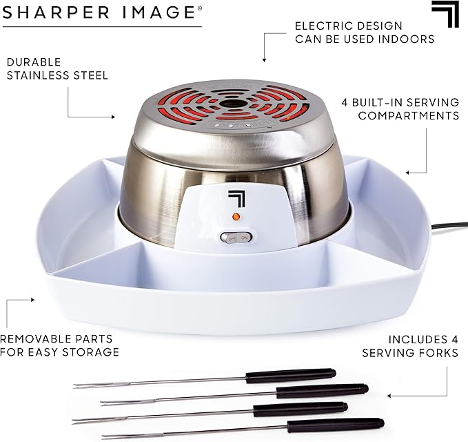 Sharper Image Electric Tabletop S'mores Maker for Indoors, 6-Piece Set, Includes 4 Skewers & 4 Serving Compartments, Easy Cleaning & Storage, Tabletop Marshmallow Roaster, Family Fun For Kids Adults