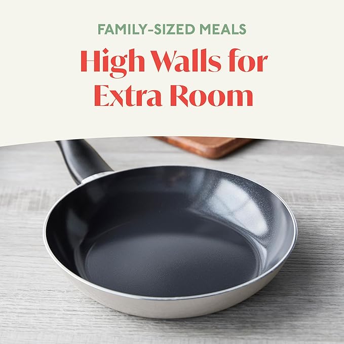 Lumenflon Deco 9.5” Nonstick Frying Pan Skillet, Made in Italy, Diamond Ceramic PFAS-Free, Dishwasher & Metal Utensil Safe, Durable Gloss Enamel Finish, Stay-Cool Handle, High Walls-Extra Room, Taupe