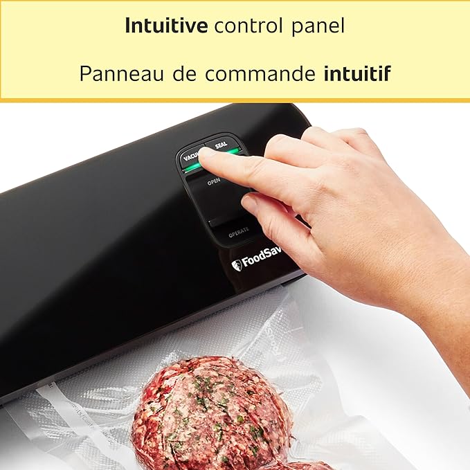FoodSaver Space Saving Food Vacuum Sealer, Black with 2 Quart Vacuum Seal Bags, Pack of 1, Compact (Black)