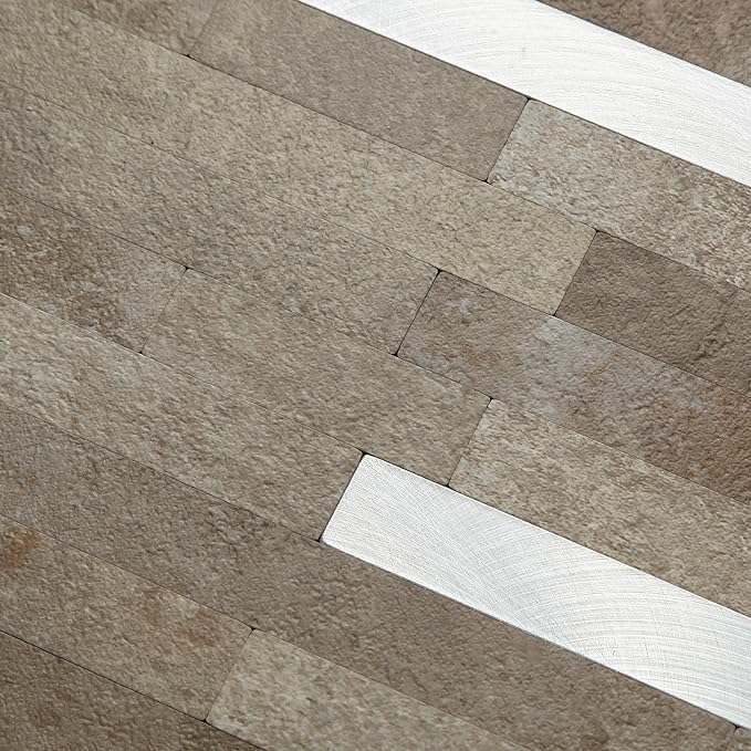 Yipscazo 20 Sheets PVC Wall Tiles Stick on Tiles for Backsplash Kitchen, Bathroom, Laundry Room, Camper, Fireplace (6'' X 12'', Brownish Stone)