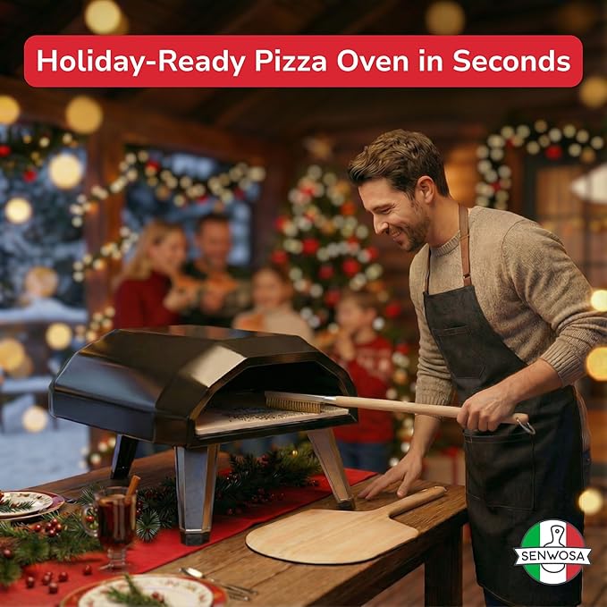 Senwosa 22” Pizza Oven Brush with Stone Scraper - Heat Resistant Stainless Steel Bristles, Extra Long Handle - Universal Fit for Most Pizza Ovens