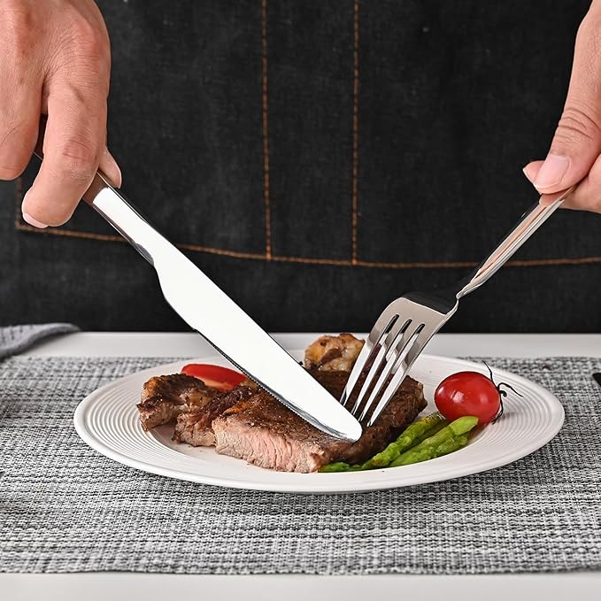 KINGSTONE Forged 30-Piece Silverware Set, 18/10 Stainless Steel Flatware Cutlery Set for 6, Mirror Finish Utensils Set,Dishwasher Safe (Silver)