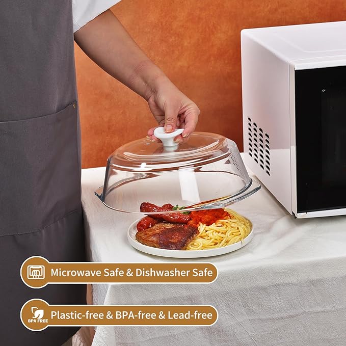 ACEPRUT New Upgrade Glass Microwave Splatter Cover for Food with Ceramic Handle & Screw, 100% Food Grade, Plastic-free, BPA Free, Dishwasher Safe
