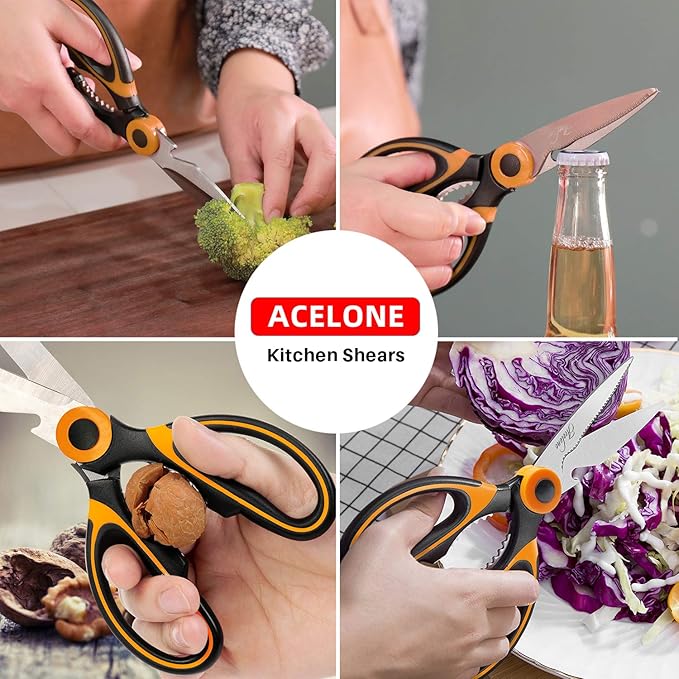 Acelone Kitchen Shears,Premium Heavy Duty Shears Ultra Sharp Stainless Steel Multi-function Kitchen Scissors for Chicken/Poultry/Fish/Meat/Vegetables/Herbs/BBQ…