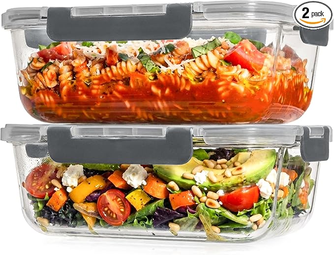 Razab 4 Pcs 1860ml / 63 Oz Large Glass Food Storage Containers with Lids - Glass Meal Prep Containers with Locking Lids for Roasting, Storing Leftover, Lunch Container, BPA Free, Microwave & Oven Safe