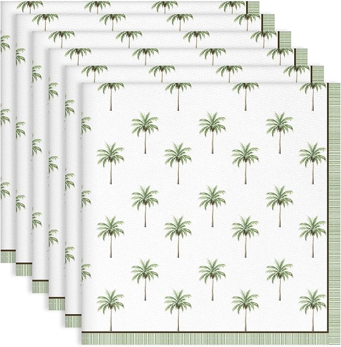 Palm Trees Print Cloth Napkins 100% Cotton, 18" X 18" Dinner Napkins Cloth Set, Washable Napkins for Home, Kitchen, Dinner, Party, Wedding, Cocktail, Set of 6
