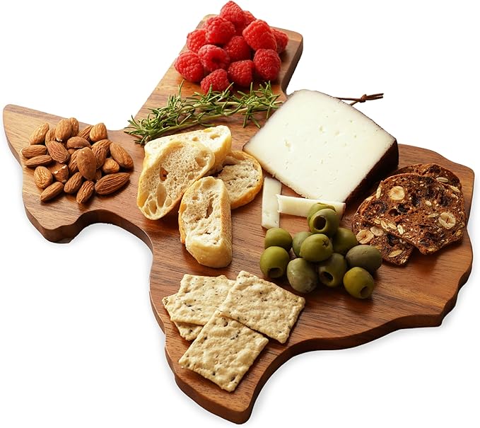Twine Living Texas-Shaped Acacia Wood Cheese Board - Durable Cheese, Charcuterie and Serving Platter with Hanging Loop, Perfect for Entertaining and Kitchen Décor, Texas Cutting Board, Set of 1