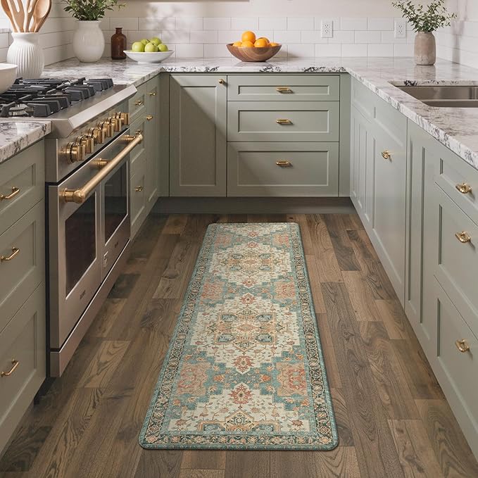 GENIMO Kitchen Mats for Floor, Washable Anti Fatigue Mat for Cushioned, 17.3"x59", Waterproof Kitchen Rugs, Non Slip Foam Comfort Standing Mat Rug for Home, Runner, Laundry, Lake Blue