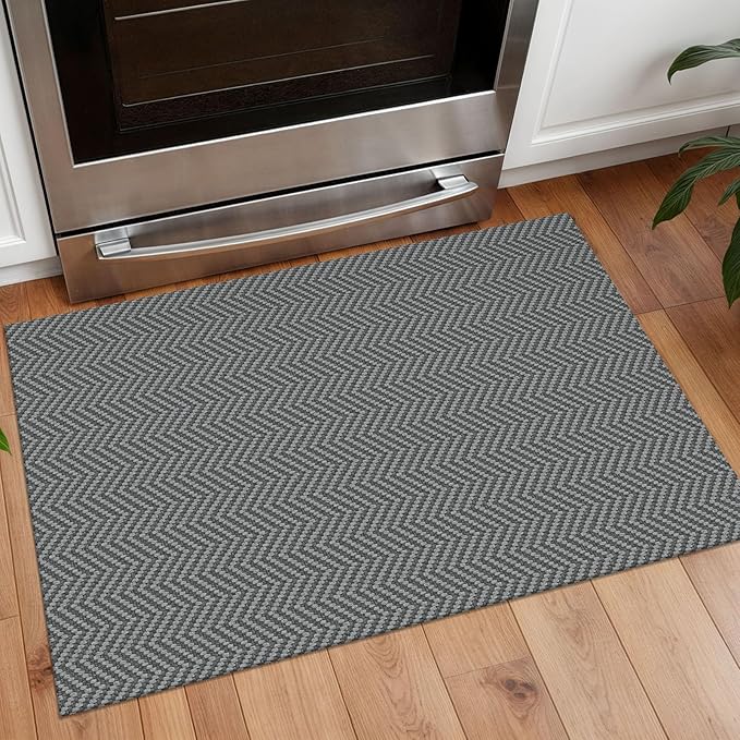 Small Area Rugs 2x3 Ft Washable Rugs for Entryway Non Slip Kitchen Mat Cotton Woven Door Mat Indoor Entrance Front Door Rugs for Foyer Bathroom Kitchen, Charcoal Gray/Gray