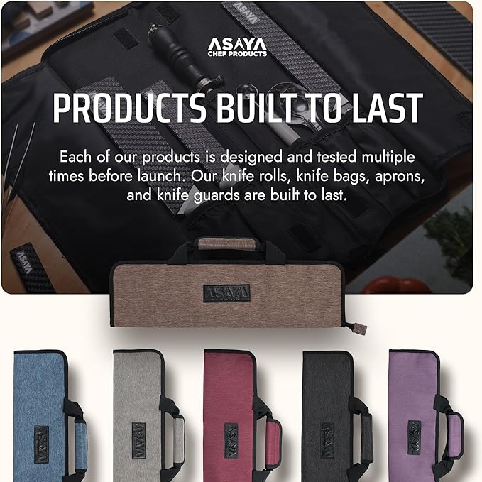 Asaya Chef Knife Roll Bag - 12 Pockets for Knives and Kitchen Utensils - Lightweight, Durable, and Stain Resistant Nylon - Perfect for the Traveling Chef - Knives not Included