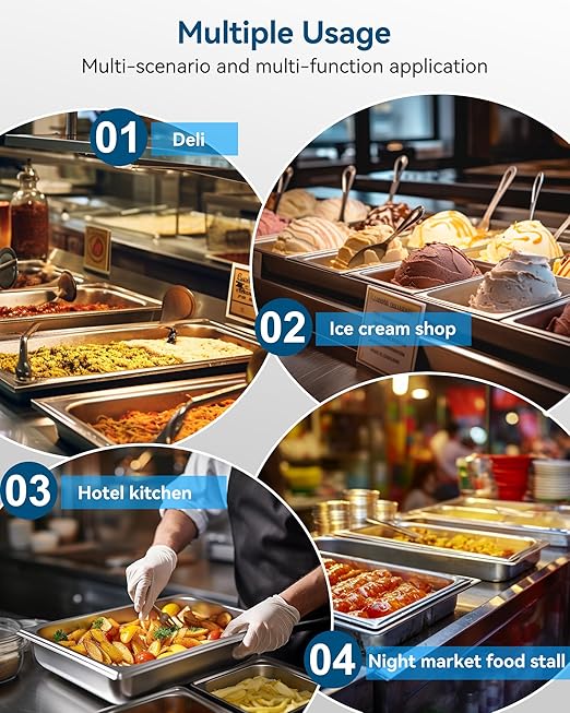 ZeroPone 6 Pack Hotel Pans Full Size 2.5" Deep Stainless Steel Steam Table Pan, 20.8" L x 12.8" W 22 Gauge Metal Commercial Catering Food Pans Anti Jam Food Storage Containers