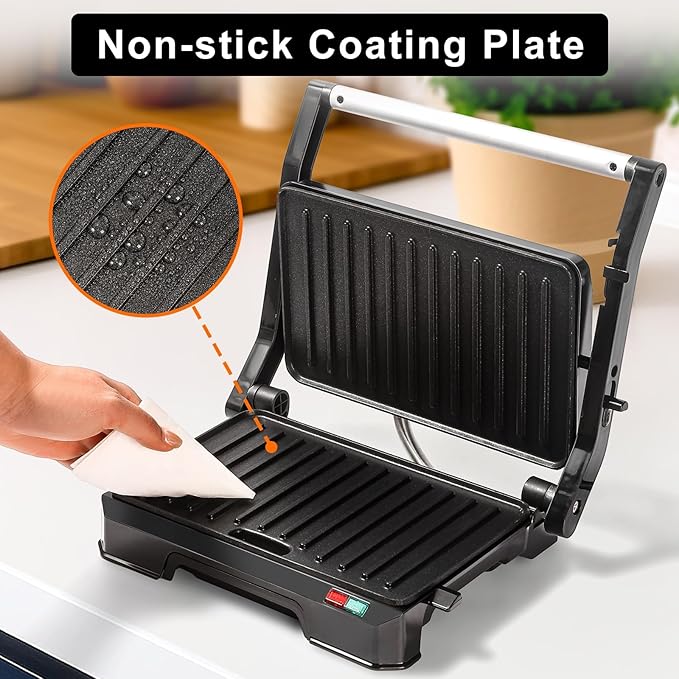 Small Panini Press Grill Sandwich Maker, Electric 3 in 1 Panini Sandwich Maker Grill, Open 180 Degrees for grill indoor, Perfect for Grilling Steaks, Burger, Sandwich, Non-stick Pan, Black