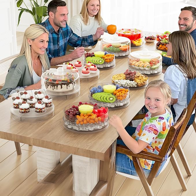 4-in-1 Small Mini Premium Rotating Chilled Serving Tray, 9.05" Ice-Cooled Party Platter with 4 Compartments – Perfect for Fruit, Cake, Desserts, and Shrimp Cocktails – Keeps Food Fresh & Cool