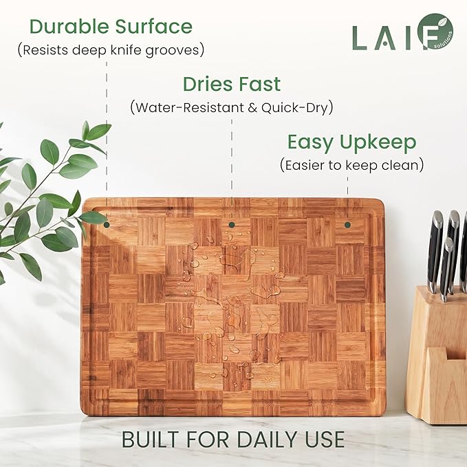 Premium Carbonized Bamboo Cutting Boards – Durable Wooden Chopping Boards with Juice Grooves – Small, Medium, Large & 3-Piece Set – Eco-Friendly, Thick, Crack-Resistant, Easy Grip (Small)