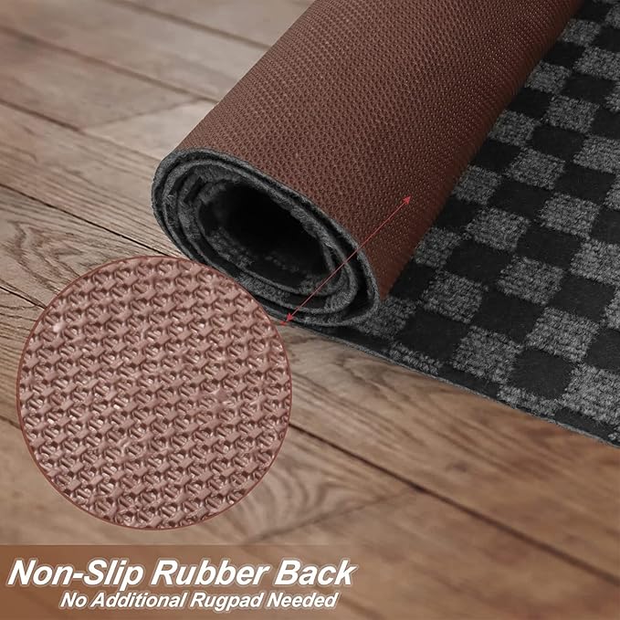 2' x 81' Runner Rugs with Rubber Backing, Indoor Outdoor Utility Carpet Runner Rugs, Checkered Gray, Can Be Used as Aisle for The RV and Boat, Laundry Room and Balcony