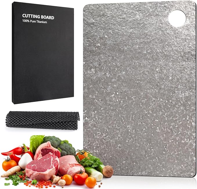 SUREWIN 100% Pure Titanium Cutting Board - Lifetime Knife Protection, Stop Microplastics, Dishwasher-Safe & Warp-Proof (12x8 Inch)