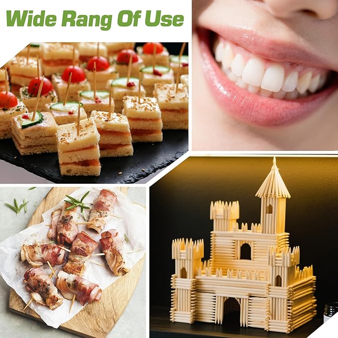 Toothpick Holders 2 Pack with 4800 Picks,Round Toothpicks Double-Side Point for Teeth,Food Pick,Appetizers,Cocktails Fruits,Olive&DIY Craft.