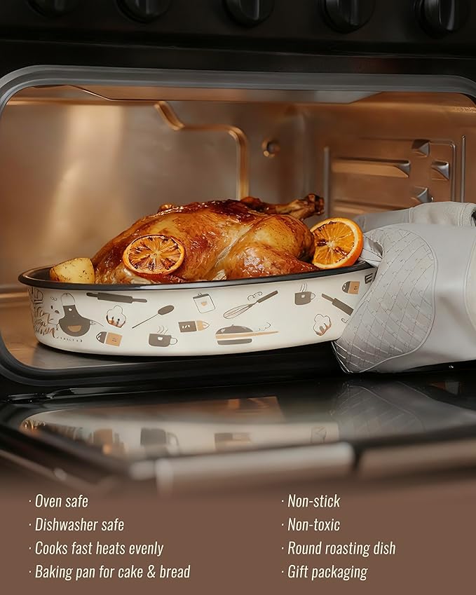 MCCSI Round Baking Pan Set Roasting Dish 4-Pack 9/10/12/14 Inches Enamel Non Stick Large Cookware for Cake Bread Pie Pizza Turkey Steak, Non-Toxic Oven Dishwasher Safe Mom's Christmas Gift Bakeware