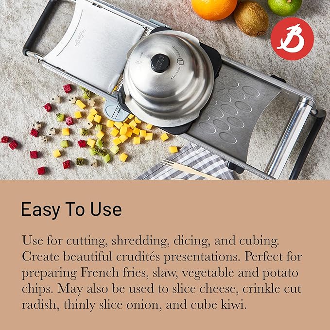 de Buyer LA MANDOLINE REVOLUTION - Removable, Double-Sided Stainless Steel Blade - Ideal for Cutting, Shredding, Dicing & Cubing - Includes Three Julienne Blades - Made in France