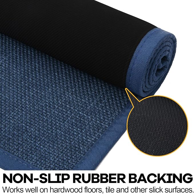 Kitchen Rug, Rubber Non Slip Kitchen Rugs Washable, Absorbent Runner Mat for Floor, Machine Washable Standing Mats for in Front of Sink, Door, Laundry, Entryway (Navy Blue, 71" × 35.5")