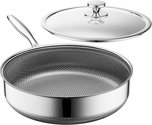 ZEROPAN Frying Pans Nonstick with Lid,Hybrid Nonstick 4-Quart Deep Sauté Pan, Stay-Cool Handle,PFAS PFOA PTFE Free,10 Inch Deep Frying Pan Dishwasher-Friendly, Oven-Safe, Compatible with All Cooktops