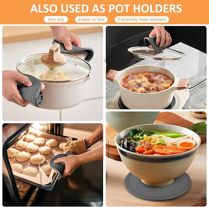 Silicone Trivet Mats 6 Pack Trivets for Hot Dishes Hot Pads for Kitchen, Trivets for Hot Pots and Pans,Heat-Resistant Non-Slip Dinner Plate Mat (Gray)