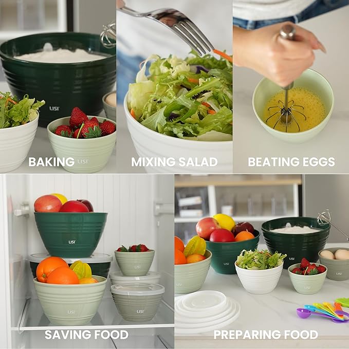 LISI 6 Pack Mixing Bowl Set with Lids, Plastic Bowls for Kitchen, Nesting Salad & Meal Prep Bowls, BPA-Free, Large Storage Bowl with Airtight Lids