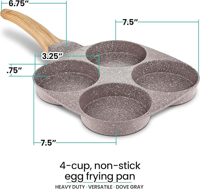 Modern Innovations Dove Gray 4 Cup Nonstick Pan Omelette Mini Pancake Pan for Stove Top Gas and Electric Small Skillet Breakfast Maker