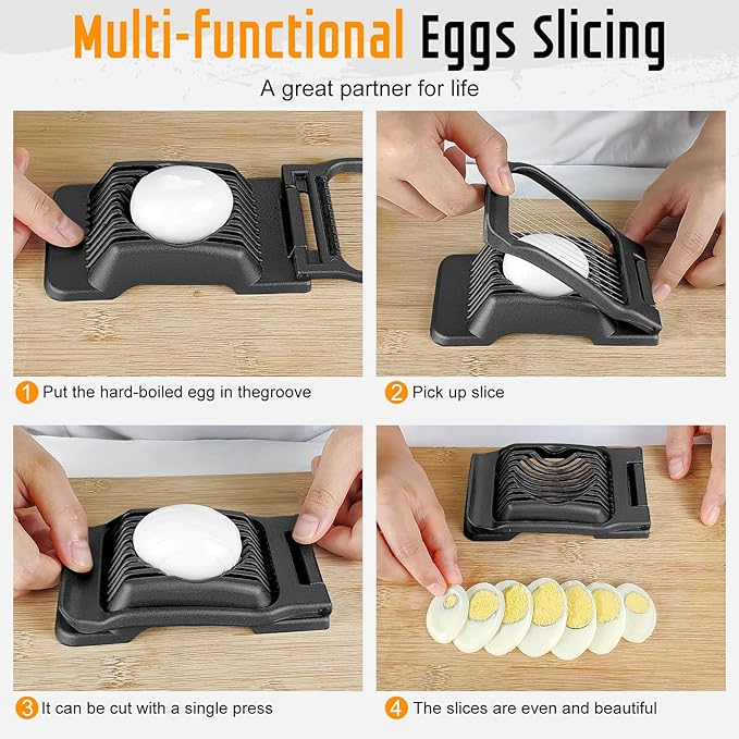 Egg Slicer, Egg Slicer for Hard Boiled Eggs, Stainless Steel Wire Egg Slicer, Heavy Duty Aluminium Egg Cutter Dishwasher Safe for Egg Strawberry Soft Fruit, Black