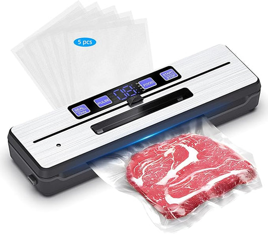 Vacuum Sealer Strong Vacuum Sealer with 6 Modes, Vacumm Sealer with Removable Drip Tray, Cutting Blade and Two Heating Wires