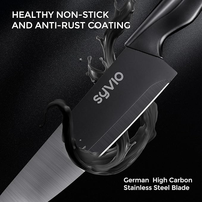 syvio Knife Set, 15 Pcs Kitchen Knife Set with Block and Sharpener, with Heavy Poultry Shears and 6pcs Serrated Steak Knives Razor-Sharp, Stainless Steel, Lightweight, Anti-Slip Handle