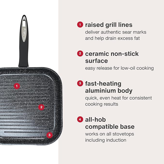 Zyliss Ultimate Ceramic Cookware - Non-Stick Grilling Pan for Healthy Meal Prep - Quick-Heat & Easy-to-Clean - Grill Pan, 10.2 Inches