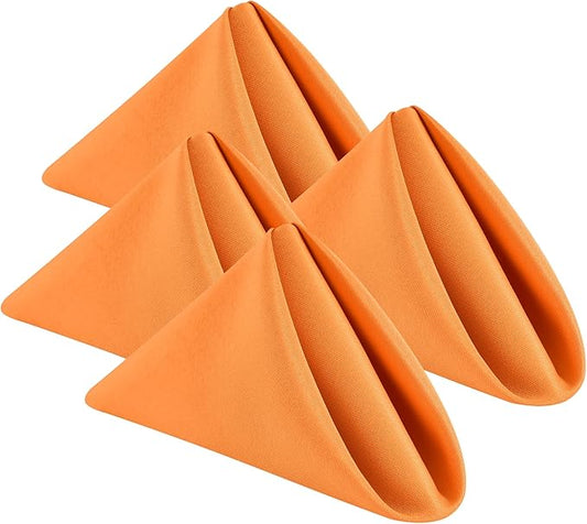 Wolkemer Set of 4 Orange Cloth Napkins 17 x 17 Inches Solid Washable Polyester Dinner Napkins with Hemmed Edges for Dinners Parties Weddings Banquets Events Table Decoration