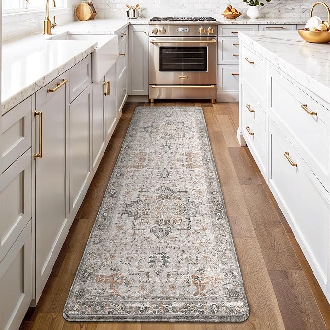 GENIMO Kitchen Mats for Floor, Washable Anti Fatigue Mat for Cushioned, 23.6"x71", Waterproof Kitchen Rugs, Non Slip Comfort Standing Mat Rug for Home, Sink, Laundry, LightTaupeBrown