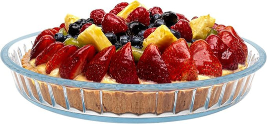 Simax Glass Fluted Cake Dish: Shallow - Heat, Cold and Shock Proof - Made in Europe - 11-Inch
