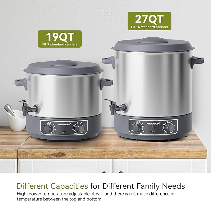 MOOSUM 19 QT Electric Automatic Water Bath Canner With Rack and Lid, Temperature Control 86-212 °F, Timer 20-120 Min, Keep Warm Function, Overheating Protection, Silver